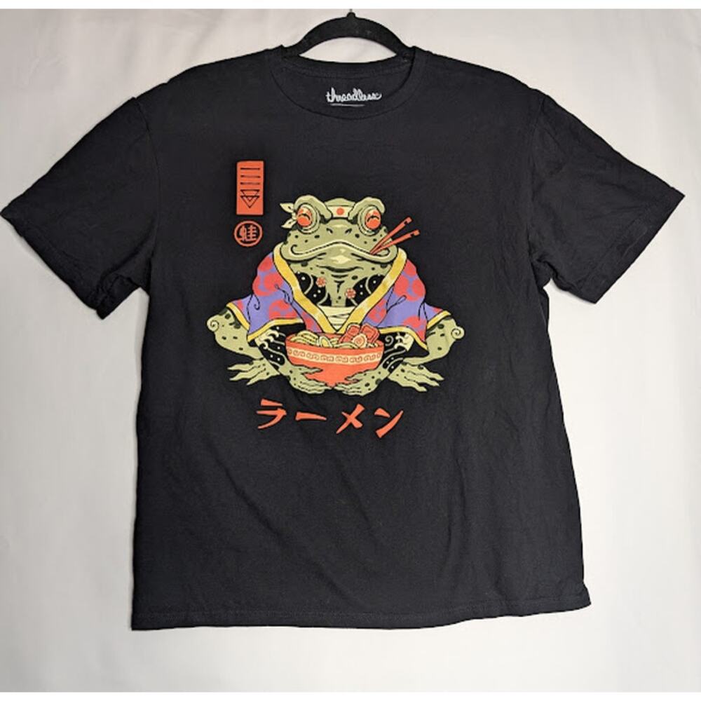 THREADLESS BRAND Japanese Ramen Frog Print Casual T-Shirt Vincent Trinidad Sz M
